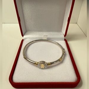 Peruvian Silver & Gold-Filled Mother of Pearl Girl Charm Hinged Bangle – NWOT
